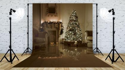 Imagem de Fundo Fotográfico em Tecido Casa Natal Árvore Iluminada - 150x170cm
