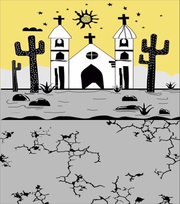 Imagem de Fundo Fotográfico em Tecido Cordel Igreja Sertão - 150x170cm