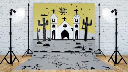 Imagem de Fundo Fotográfico em Tecido Cordel Igreja Sertão - 150x170cm
