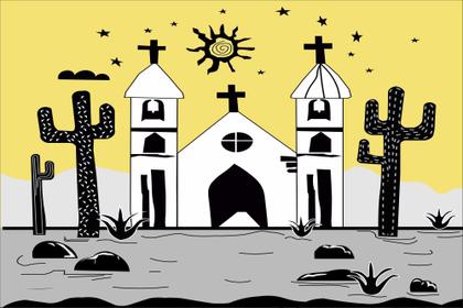 Imagem de Fundo Fotográfico em Tecido Cordel Igreja Sertão - 150x170cm