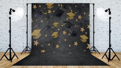 Imagem de Fundo Fotográfico em Tecido Formatura Capelo Glitter Dourado- 150x170cm