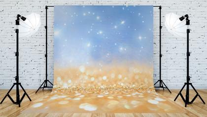 Imagem de Fundo Fotografico em Tecido Glitter Brilho Azul e Dourado -150x170cm