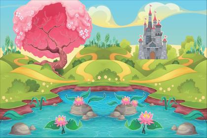 Imagem de Fundo Fotografico em Tecido Lago Encantado Castelo -150x170cm