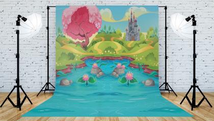 Imagem de Fundo Fotografico em Tecido Lago Encantado Castelo -150x170cm