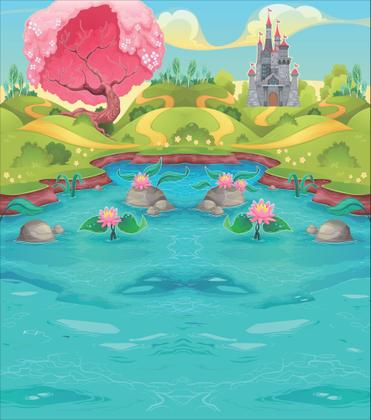 Imagem de Fundo Fotografico em Tecido Lago Encantado Castelo -150x170cm
