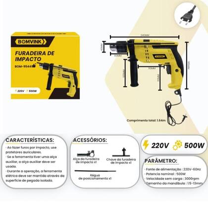 Imagem de Furadeira 500W 220V com Motor de Alto Desempenho