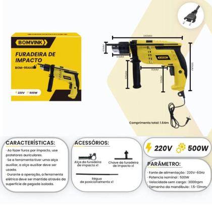 Imagem de Furadeira 500W 220V Impacto e Parafusadeira Para Todo Tipo de Material