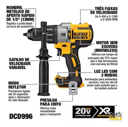 Imagem de Furadeira dcd996b dewalt e bat 5ah dcb205 e carreg dcb1102