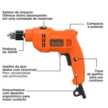 Imagem de Furadeira De Impacto 3/8 Black Decker (10mm) 450w 127V BED710450