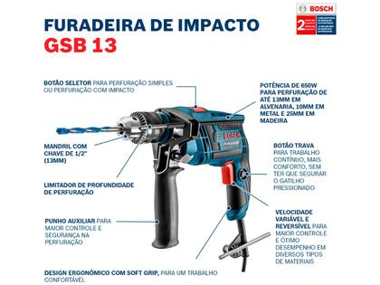 Imagem de Furadeira de Impacto Bosch 650W Velocidade