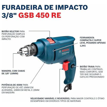 Imagem de Furadeira de Impacto Bosch GSB 450 RE 450W 220V