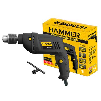 Imagem de Furadeira de Impacto Hammer GYFI1000 3/8 550 W 220V  Mandril 10 mm, 2.800 RPM, 45.000 IPM, Trava Contínua