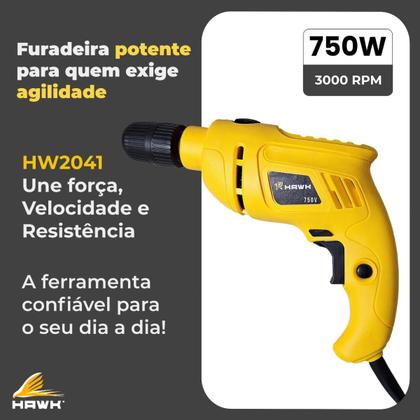 Imagem de Furadeira de Impacto Hawk HW2041 750W 3000 RPM Mandril Rápido