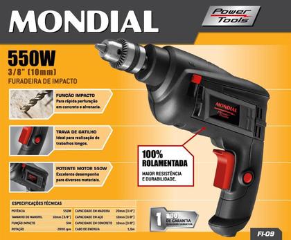 Imagem de Furadeira de Impacto Mondial Power Tools FI-09 550 WTS 110V