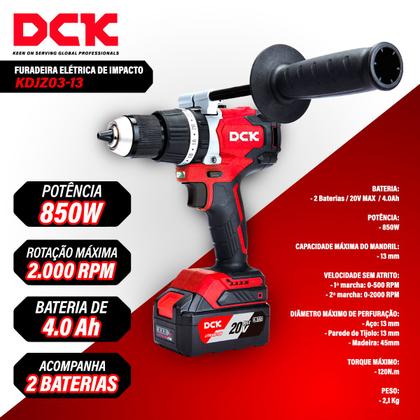 Imagem de Furadeira De Impacto Sem fio DCK 850w Com Maleta 2 Baterias