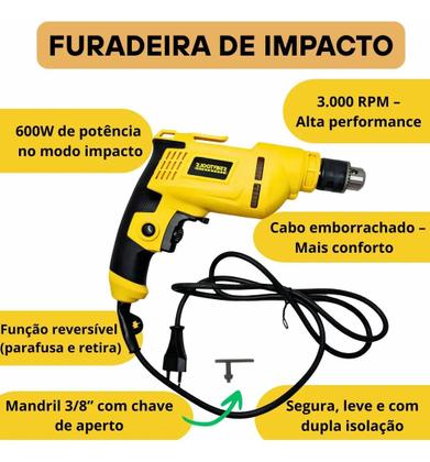 Imagem de Furadeira De Impacto Startools 600w 300w 127v Chave Mandril Amarelo 127v 50Hz 60Hz
