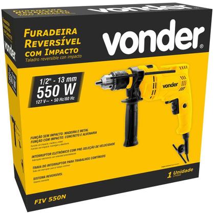 Imagem de Furadeira de Impacto Variável Reverso 13mm 550w Para Madeira Concreto Vonder