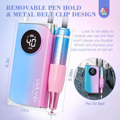 Imagem de Furadeira de unhas elétrica SAVILAND 40000RPM com kit de unhas 2600mAh