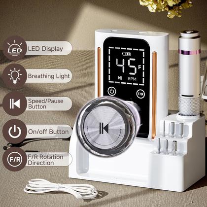 Imagem de Furadeira de unhas Puriom Portable Electric 45000RPM branca com brocas