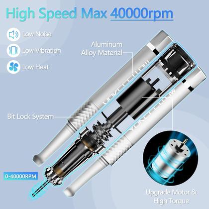 Imagem de Furadeira de unhas YOKE FELLOW 40000 RPM com base de suporte prateada