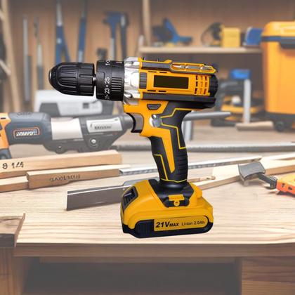 Imagem de Furadeira e Parafusadeira A Bateria 21v Max Sem Fio Bivolt Com Kit 26 Peças Maleta