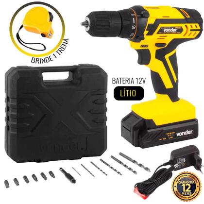 Imagem de Furadeira e Parafusadeira Bateria 12V BIVOLT PFV 012 Com Kit Brocas, Bits e Trena VONDER