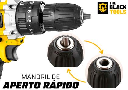 Imagem de Furadeira E Parafusadeira De Impacto 2 Baterias 2000mah 21v 3/8 Tb-21pkx The Black Tools Com Maleta E Acessorios