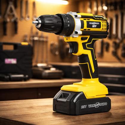 Imagem de Furadeira e Parafusadeira de Impacto 21V Sem Fio 2 Baterias LED 32 Acessórios 2 Velocidades Maleta Completa Bivolt Profi