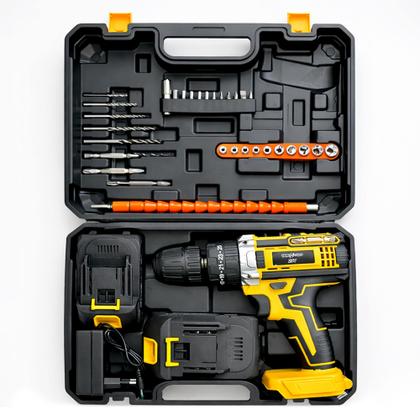 Imagem de Furadeira e Parafusadeira de Impacto 21V Sem Fio 2 Baterias LED 32 Acessórios 2 Velocidades Maleta Completa Bivolt Profi