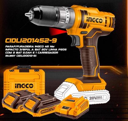 Imagem de Furadeira e Parafusadeira Impacto 3/8 Ingco c/ 2 Baterias 20v e Carregador Bivolt