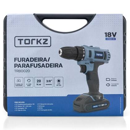 Imagem de Furadeira e Parafusadeira Torkz TRB0020, Com Acessórios, 18 Volts