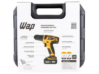 Imagem de Furadeira e Parafusadeira Wap a Bateria 12V com Maleta 13 Peças BPF 12K3