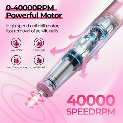Imagem de Furadeira Elétrica para Unhas JOSGLOI - 40000 RPM, Kit Profissional com Display LCD