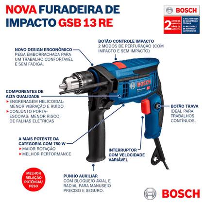 Imagem de Furadeira Impacto 1/2 Pol 750w 12B8 com 5 Brocas BOSCH