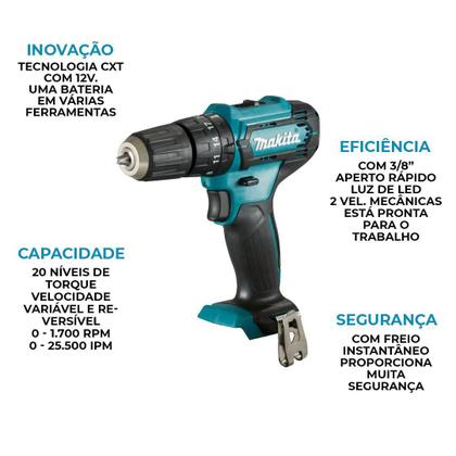 Imagem de Furadeira Parafusadeira 12V Hp333Dwyx3 Impact Makita + Acess