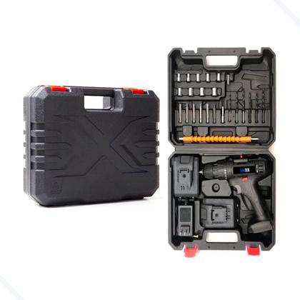 Imagem de Furadeira Parafusadeira 21V 2x Baterias Recarregáveis com Kit Chave Canhão Catraca 40 Pçs