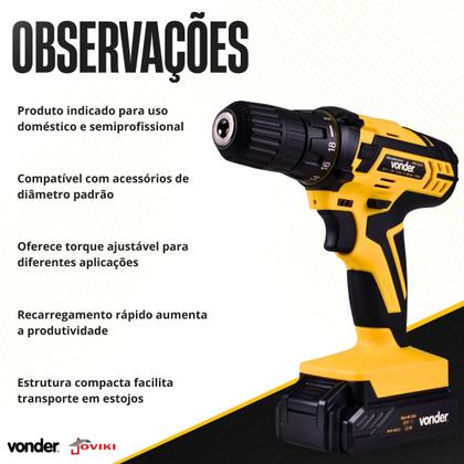 Imagem de Furadeira parafusadeira A Bateria 12v Pfv012 C kit Vonder Bv Amarelo 50 Hz 60 Hz