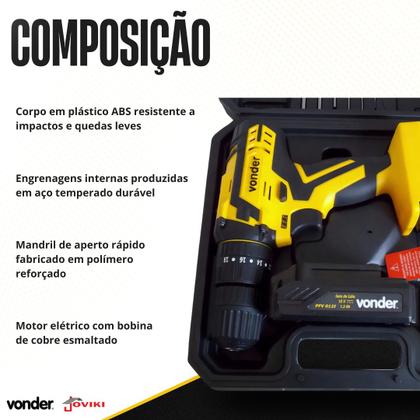 Imagem de Furadeira parafusadeira A Bateria 12v Pfv012 C kit Vonder Bv Amarelo 50 Hz 60 Hz