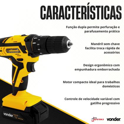 Imagem de Furadeira parafusadeira A Bateria 12v Pfv012 C kit Vonder Bv Amarelo 50 Hz 60 Hz