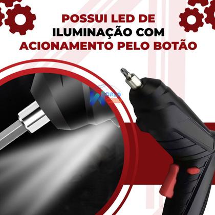 Imagem de Furadeira Parafusadeira À Bateria Carregador Usb 48 Pçs Bivolt Com Maleta