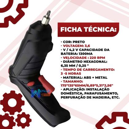 Imagem de Furadeira Parafusadeira À Bateria Carregador Usb 48 Pçs Bivolt Com Maleta