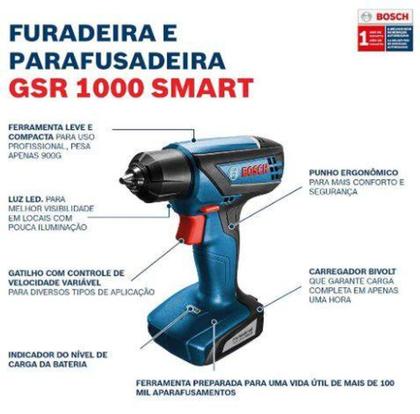 Imagem de Furadeira Parafusadeira Com 32 Bits 12V GSR 1000 SMART   Extensor e Maleta - BOSCH