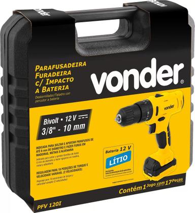 Imagem de Furadeira Parafusadeira com Impacto à bateria PFV120I Bivolt 3/8" Vonder