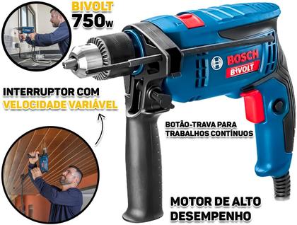Imagem de Furadeira Parafusadeira De Impacto Profissional Com Velocidade Variável Bivolt 750w Para Carpinteiro Marceneiro 