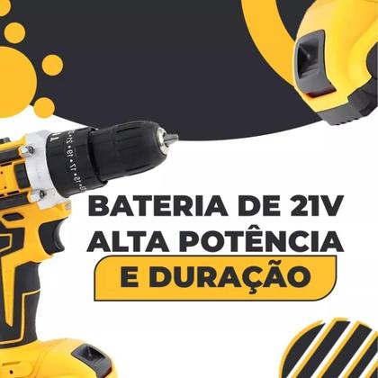 Imagem de Furadeira Parafusadeira de Impacto Sem Fio 21V Bivolt 2 Baterias Recarregável Kit 32 Acessórios LED Vari Tudo