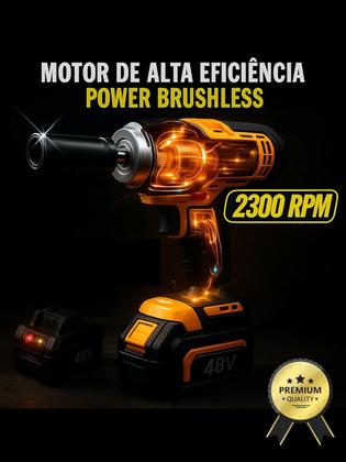 Imagem de Furadeira Parafusadeira e Chave de Impacto 48V Brushless 2 Baterias 4.0Ah Kit Completo com Maleta Ferramenta Sem Fio Profissional Bivolt Potente