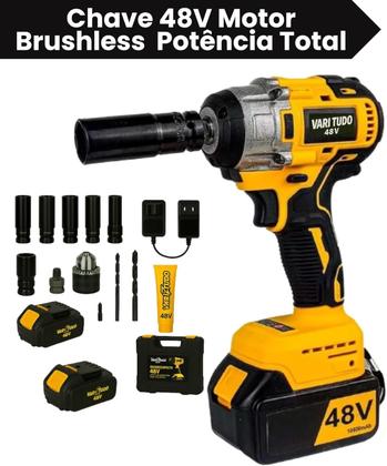 Imagem de Furadeira Parafusadeira e Chave de Impacto 48V Brushless 2 Baterias 4.0Ah Kit Completo com Maleta Ferramenta Sem Fio Profissional Bivolt Potente