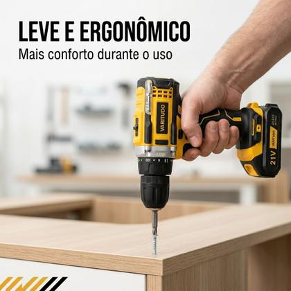 Imagem de Furadeira Parafusadeira Impacto 21V Sem Fio 2 Baterias Kit 32 Acessórios Maleta LED Bivolt Premium.