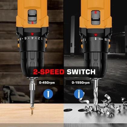 Imagem de Furadeira Parafusadeira Sem Fio 2 Baterias 48v 2100mah Potência Maleta Torque 50nm E Maleta