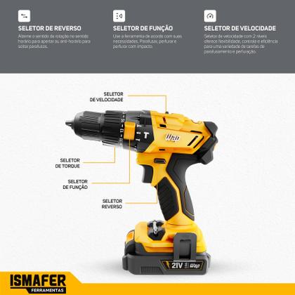 Imagem de Furadeira Parafusadeira Sem Fio Bateria 21v Wap K21 + Maleta